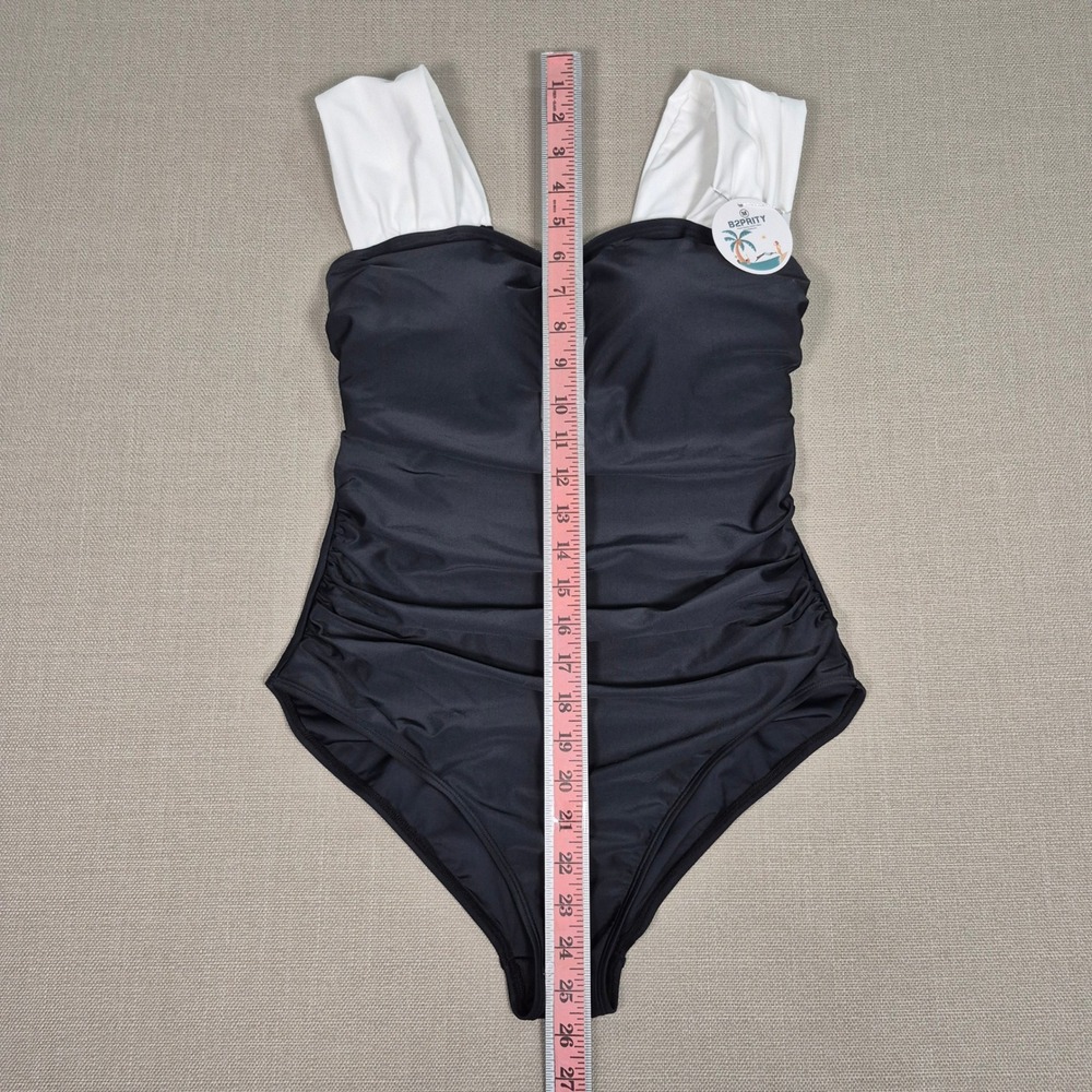 B2prity Womens One Piece Swimsuit Tummy Control Black White Ruched Medium - Picture 6 of 9